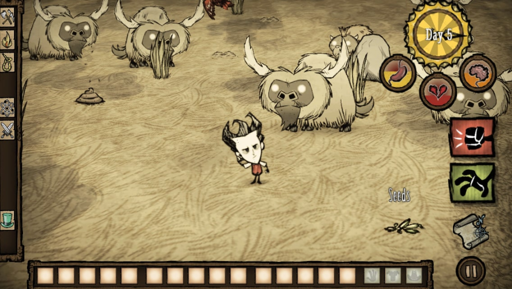 Imagem do jogo Don't Starve: Pocket Edition, adaptação de um dos mais famosos jogos de sobrevivência para celular.